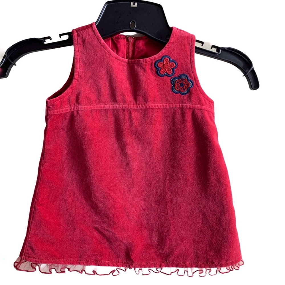 Oshkosh Girls Velvet Pink Embroidered Flower Dress